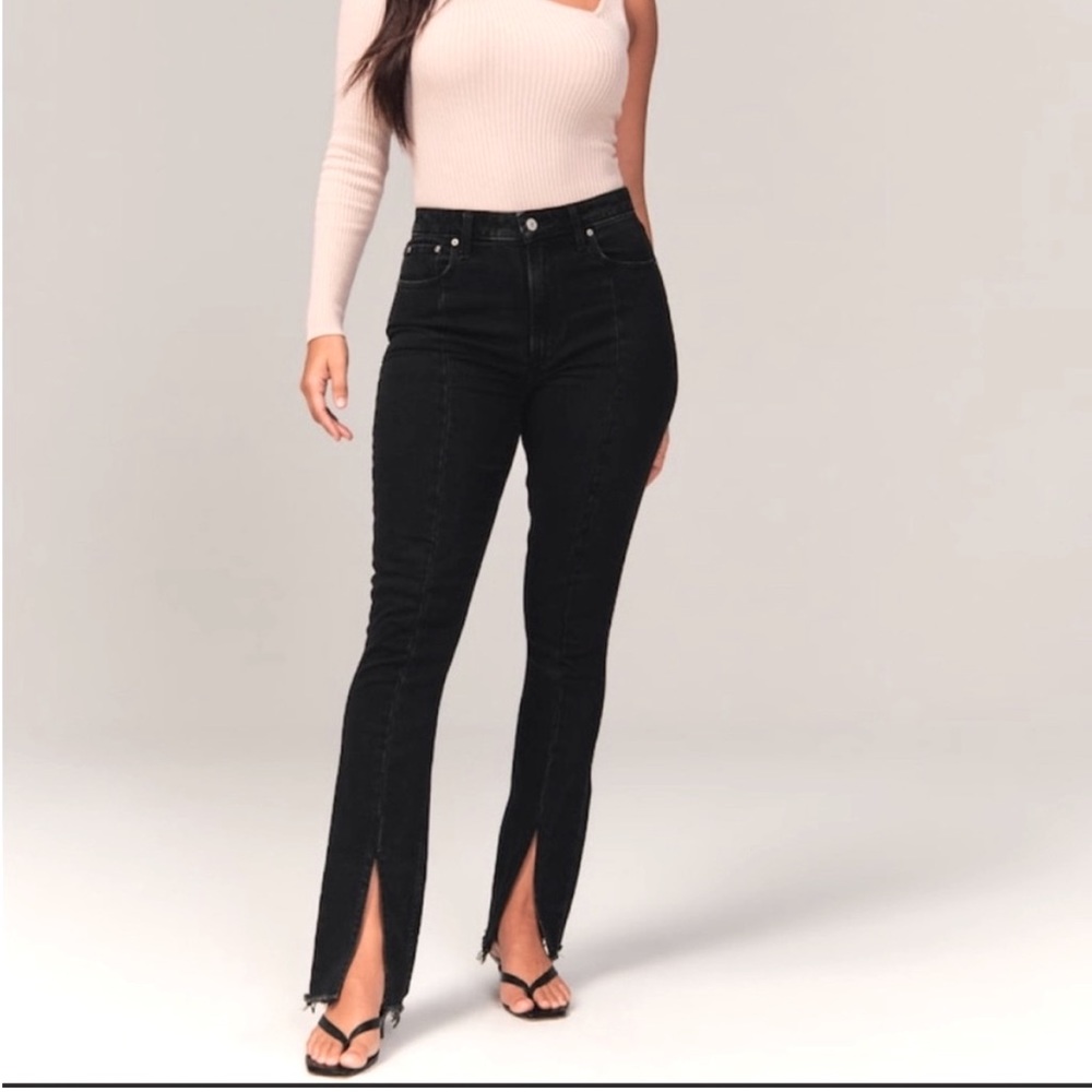 NWT Abercrombie & Fitch high rise black skinny jeans with front slits
